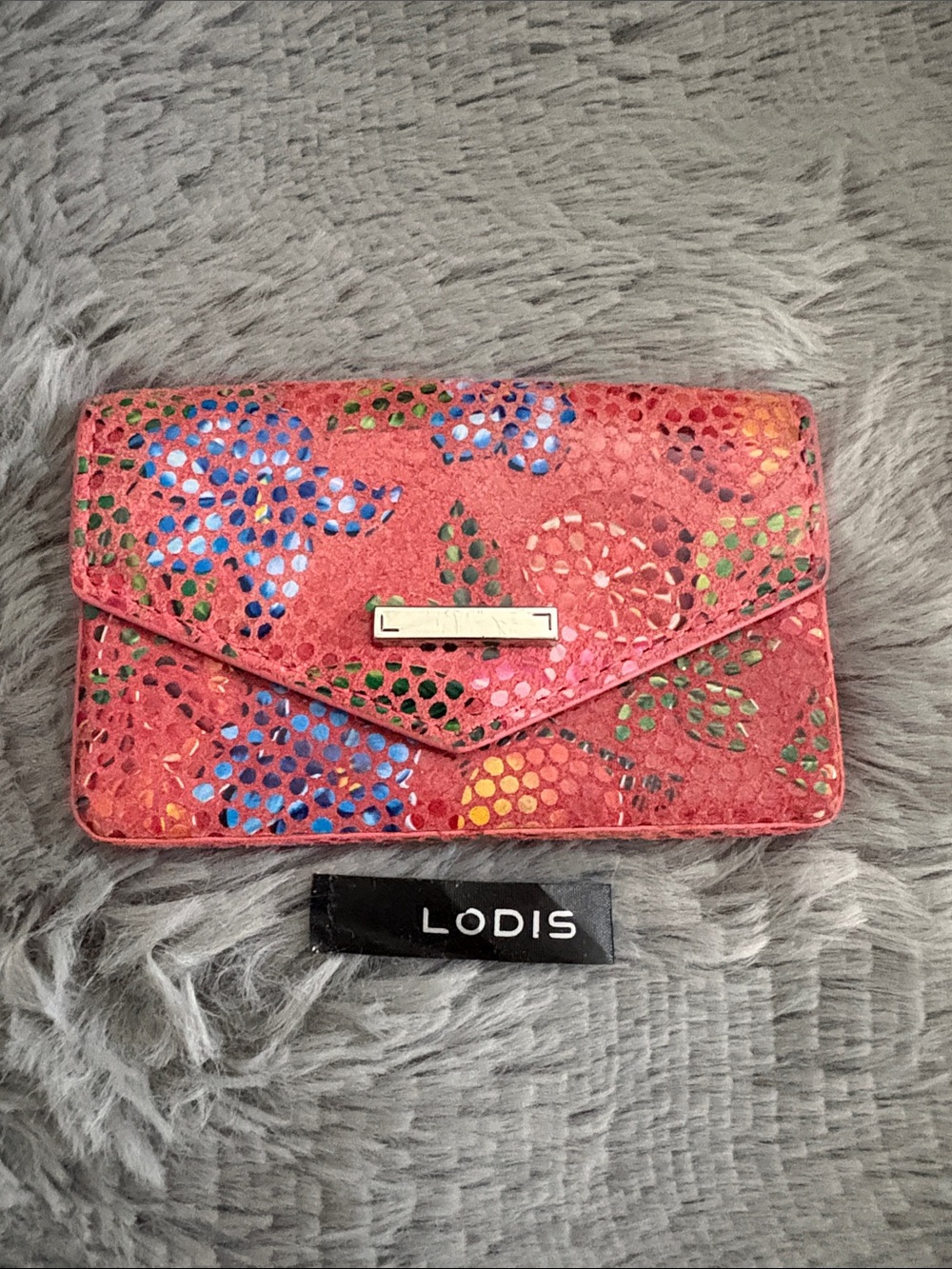 Lodis Coral Floral Card Wallet with Multicolor Accents